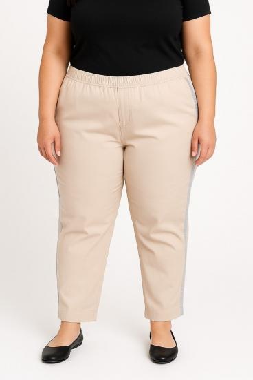 Plus size bombažne hlače, bež