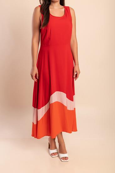 Plus size dolga obleka brez rokavov, rdeča