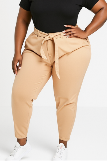 Plus size bombažne hlače, bež