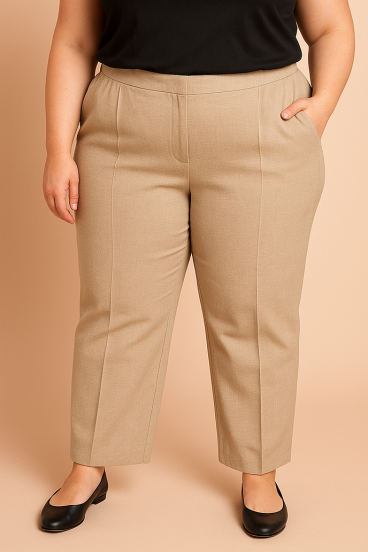 Plus size elegantne hlače, bež