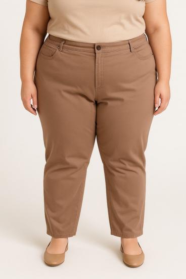 Plus size bombažne hlače, kamelje