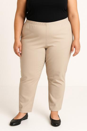 Plus size hlače iz umetnega usnja, bež