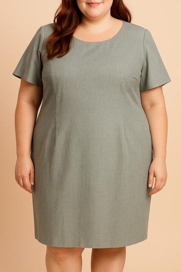 Plus size obleka s kratkimi rokavi, siva