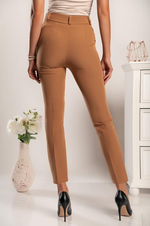 Elegantne dolge hlače z visokim pasom Amposta, kamelja barva