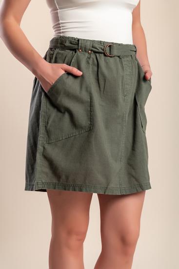Plus size laneno mini krilo, olivno
