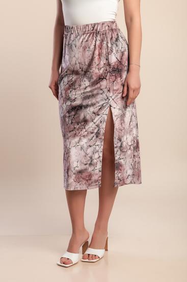 Plus size midi krilo s potiskom, svetlo roza