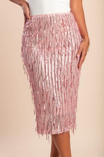 Elegantno midi krilo z bleščicami, roza