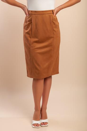 Plus size midi krilo, kamelje