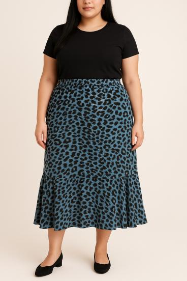 Plus size krilo z leopardjim potiskom, modro