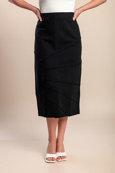 Plus size midi bombažno krilo, črno