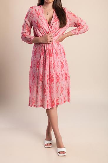 Elegantna midi obleka s potiskom, roza