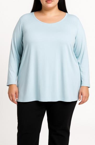 Plus size majica z okroglim ovratnikom, svetlo modra