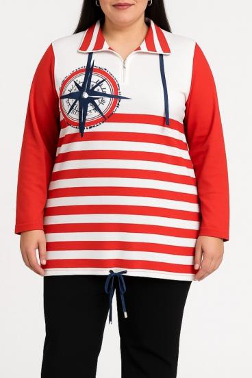 Plus size majica z mornarskim potiskom, rdeča