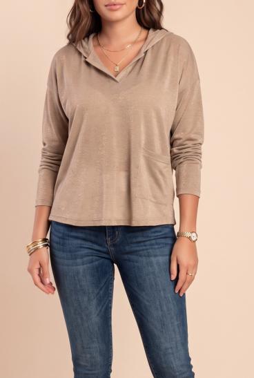 Plus size majica z žepom, bež
