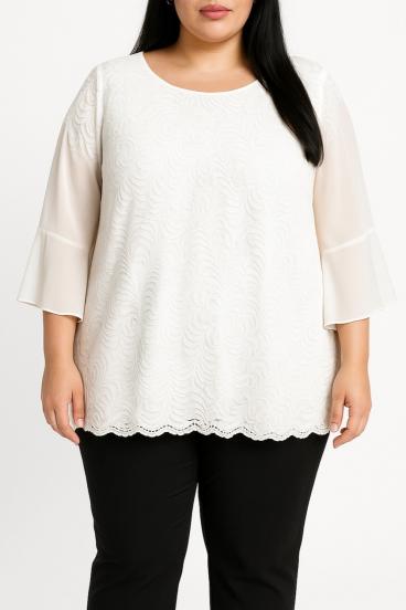 Plus size bluza s čipko, bela