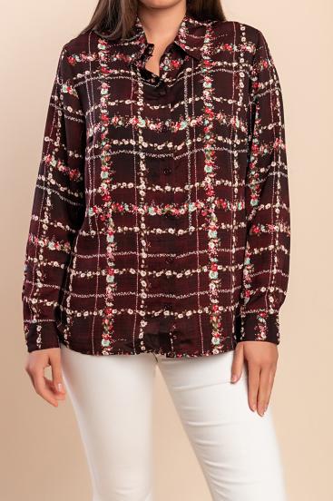 Plus size srajca s karo potiskom, bordo