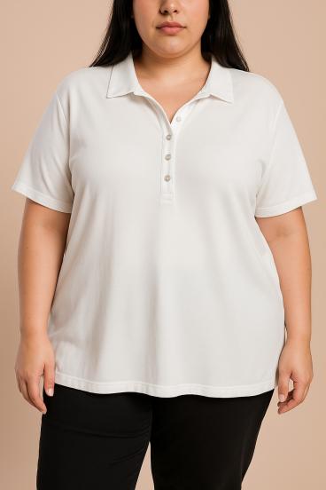 Plus size tunika z gumbi, bela