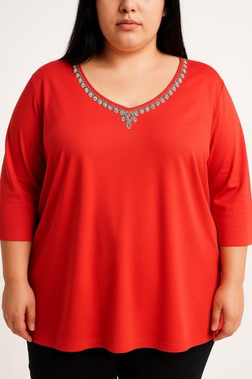Plus size tunika z okrasnim detajlom, rdeča