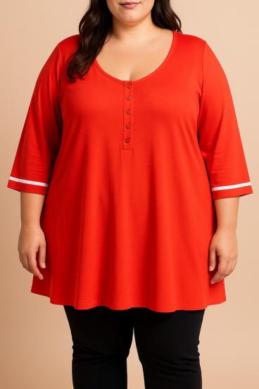 Plus size top z gumbi, rdeča
