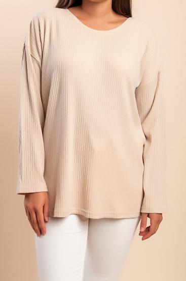 Plus size majica z okroglim ovratnikom, bež
