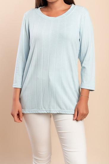 Plus size top s 3/4 rokavi, svetlo modra