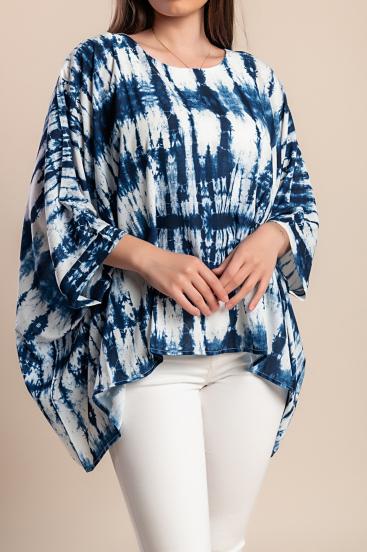 Plus size bluza s potiskom, modra