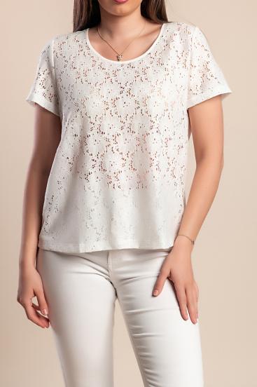 Plus size čipkast top, bela