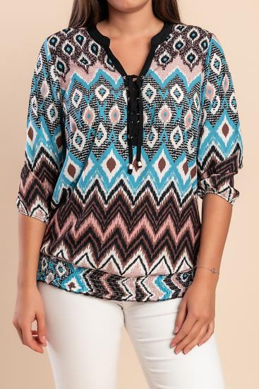 Plus size bluza s potiskom, črna