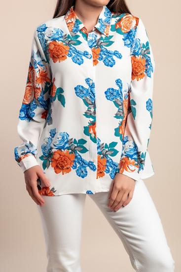 Plus size bluza s cvetličnim potiskom, bela