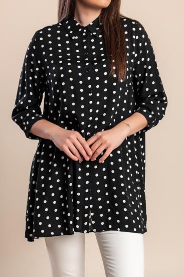 Plus size daljša bluza s potiskom pik, črna