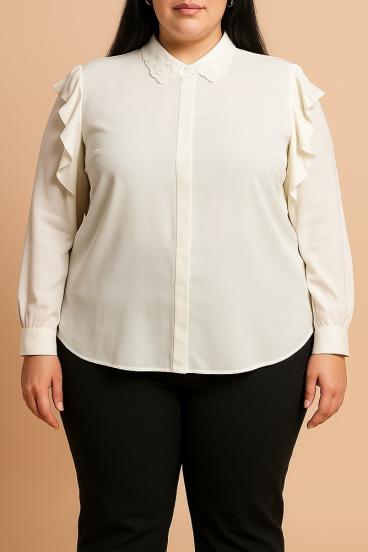 Plus size bluza z volančki, bela