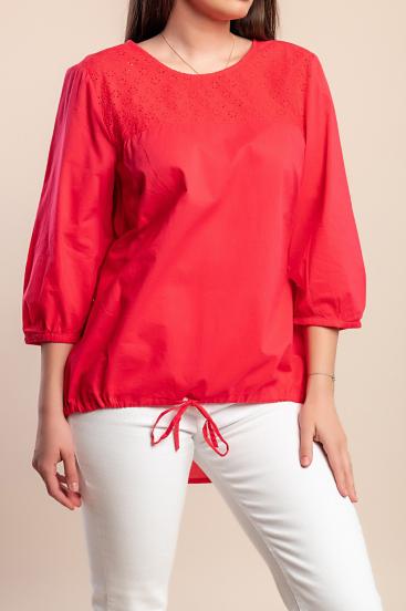 Plus size bluza z luknjičastim vzorcem, koralna