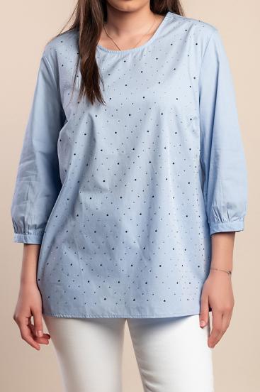 Plus size bombažna bluza, svetlo modra