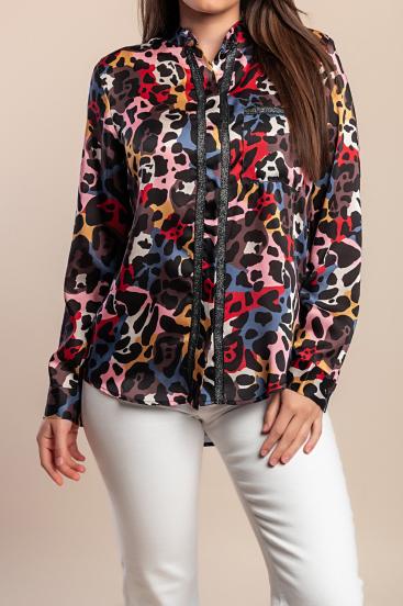 Plus size majica z leopardjim potiskom, črna