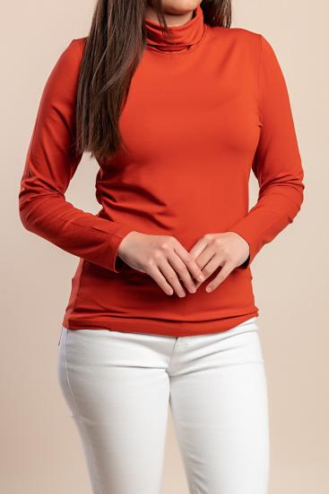 Plus size majica z visokim ovratnikom, opečnata