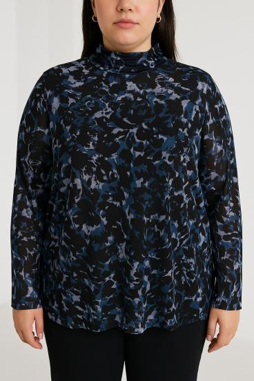 Plus size bluza s potiskom, črna