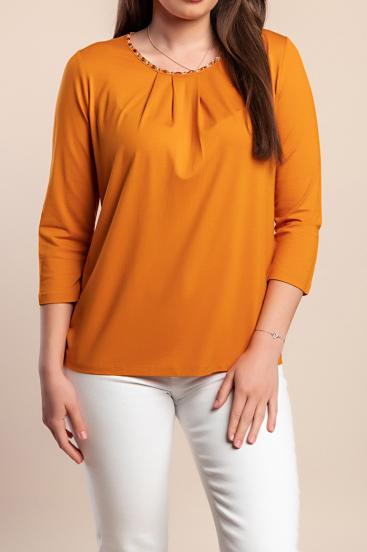 Plus size majica s 3/4 rokavi, oranžna