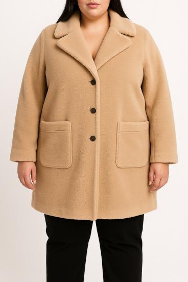 Plus size plašč z gumbi, svetlo rjava