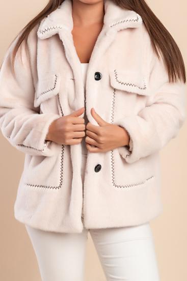 Plus size krajši plašč, krem
