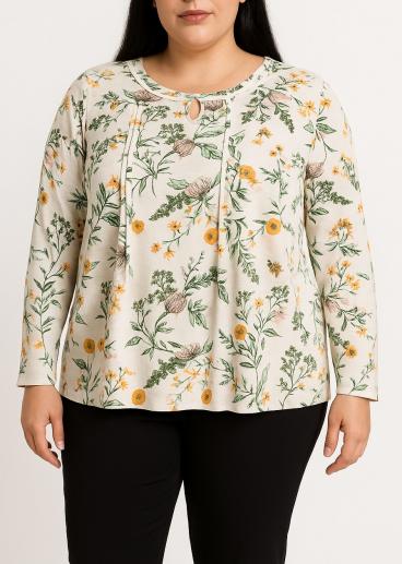 Plus size bluza s cvetlični potiskom, bela
