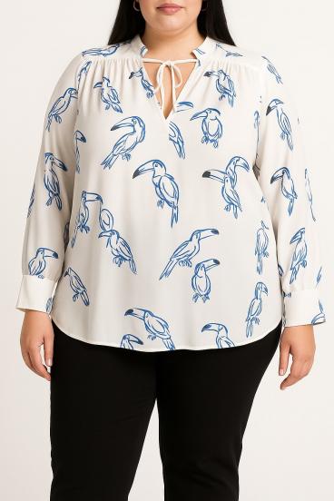Plus size bluza s potiskom, bela