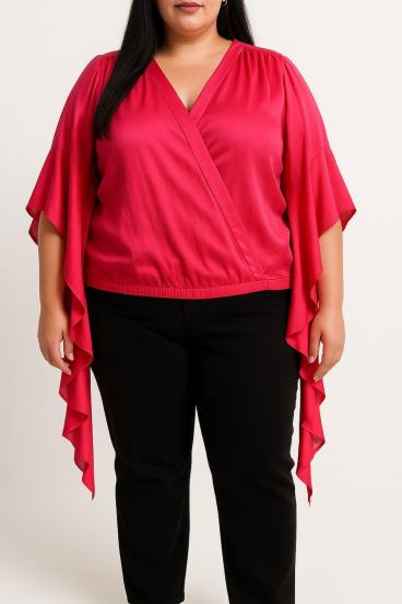 Plus size bluza z "V" izrezom, roza