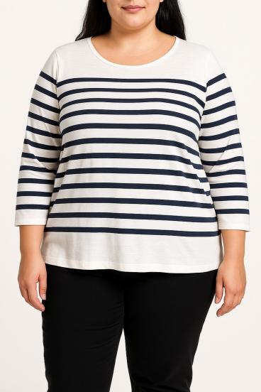 Plus size črtasta majica, bela