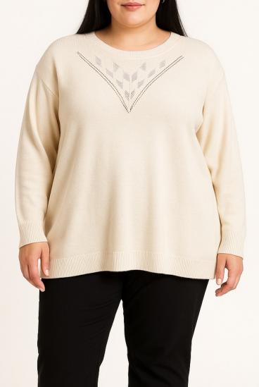 Plus size pulover z okrasnim detajlom, bež