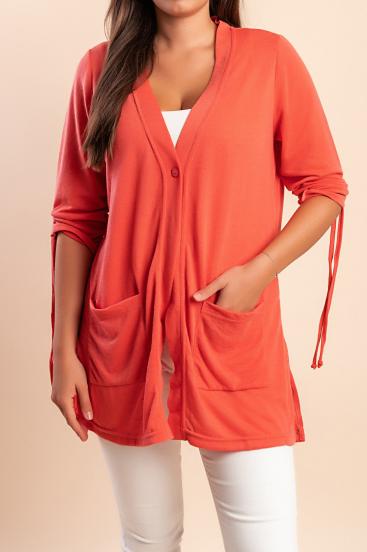 Plus size kardigan z gumbi, koralna
