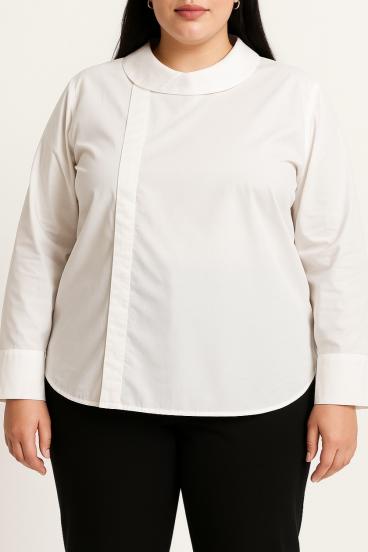 Plus size bombažna bluza, bela