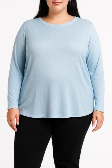 Plus size majica z okroglim ovratnikom, svetlo modra