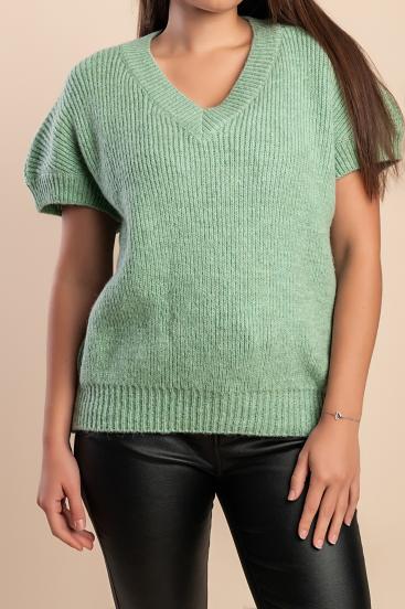 Plus size pulover s kratkimi rokavi, zelena