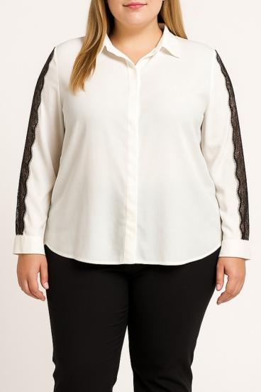 Plus size bluza s čipko, bela