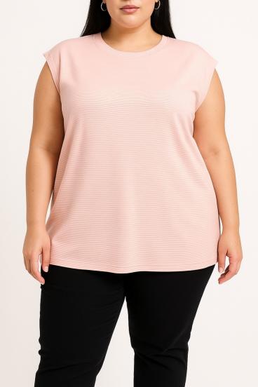 Plus size pleten top, svetlo roza